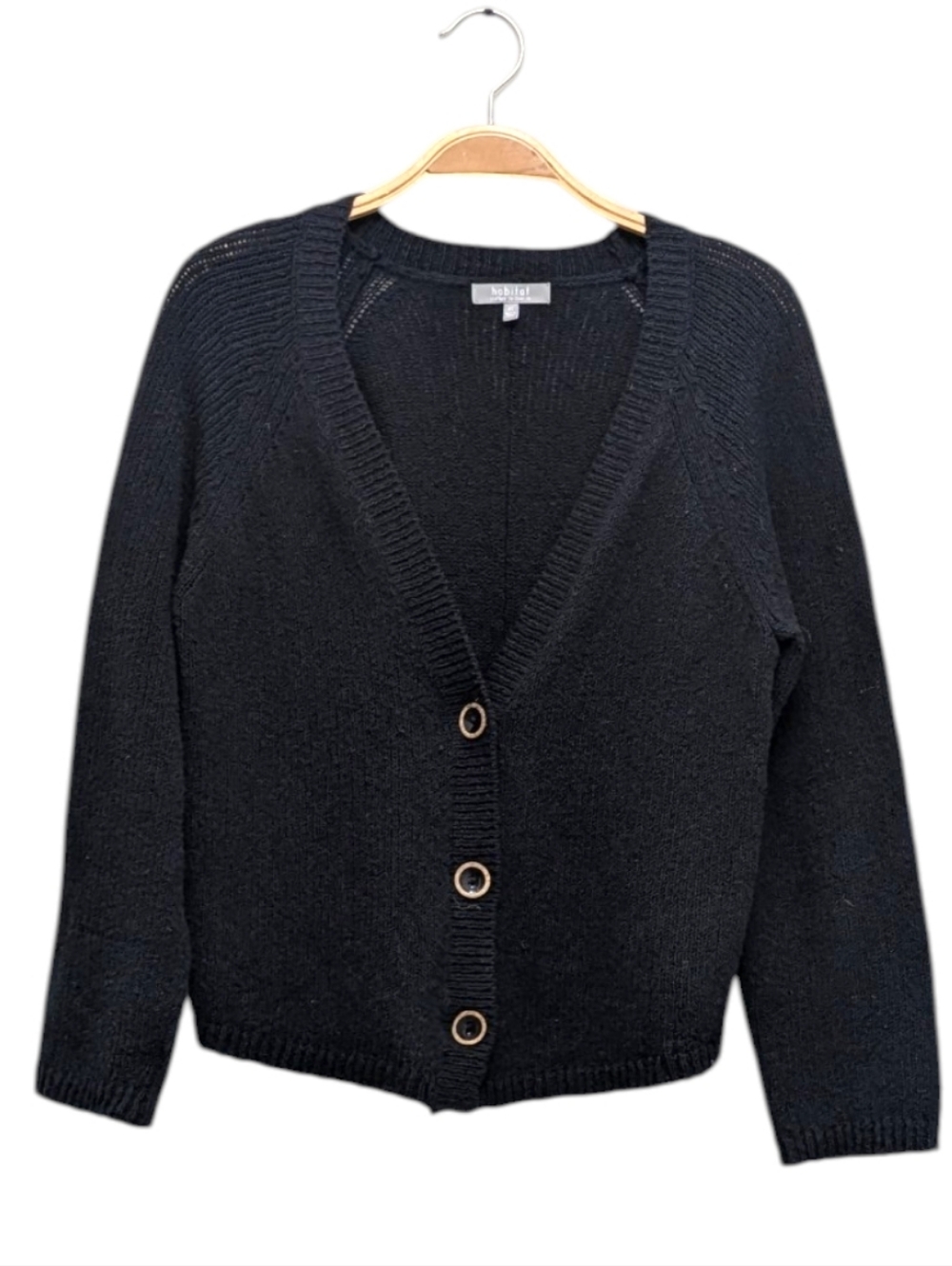 Habitat black Chunky knit cardigan button front minimalist Academia XS